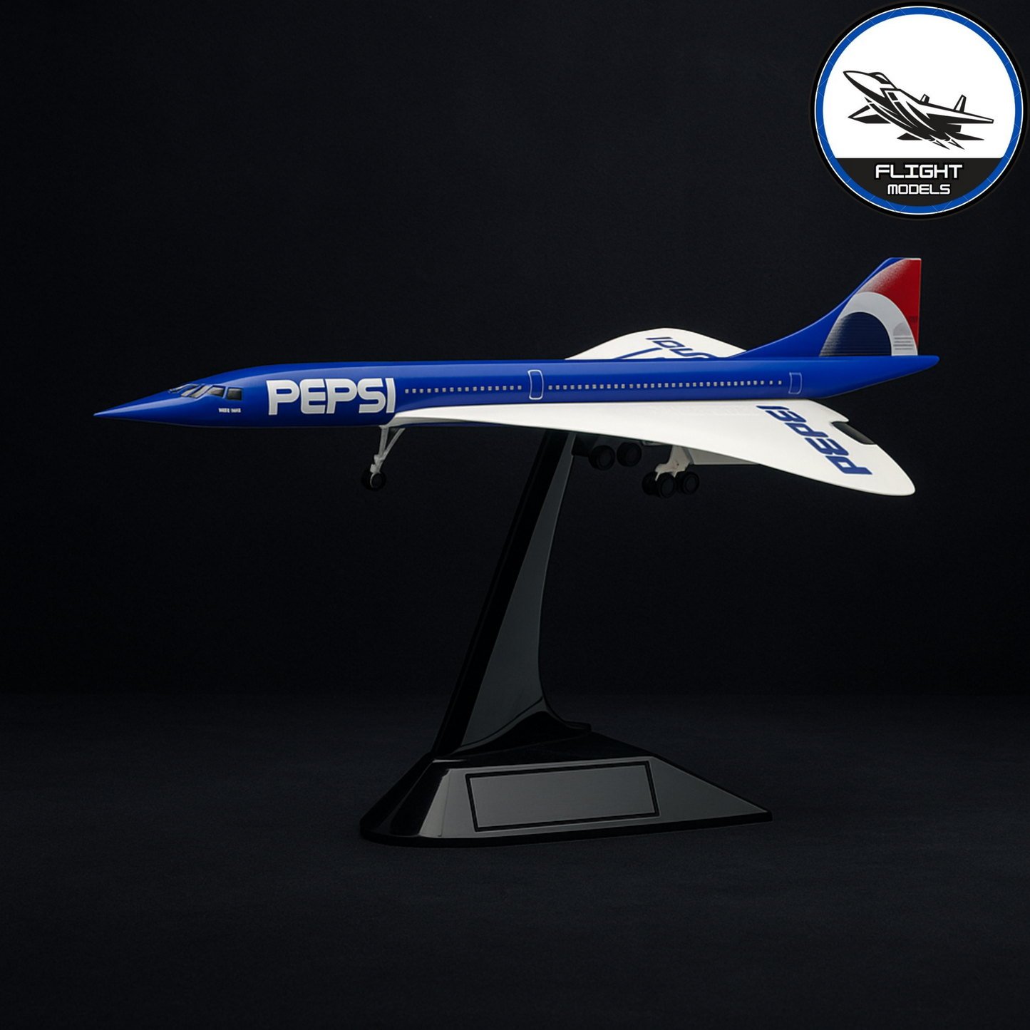 Pepsi Concorde diecast aircraft model on stand
