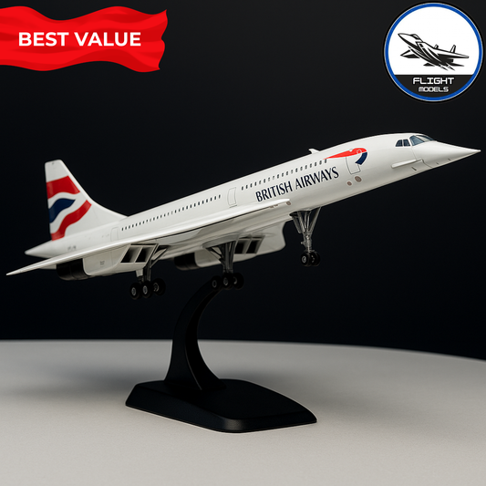 British Airways Concorde presented on a stand with a best value sign