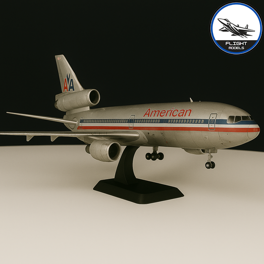 American Airlines DC-10 diecast aircraft model on stand